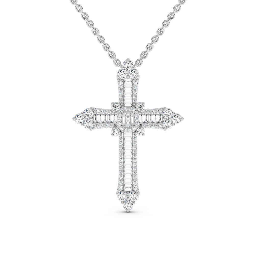 Cross Pendant with 1.04ct Round Diamonds, 0.16ct Emerald Cut Diamonds and 0.30ct Baget Diamonds