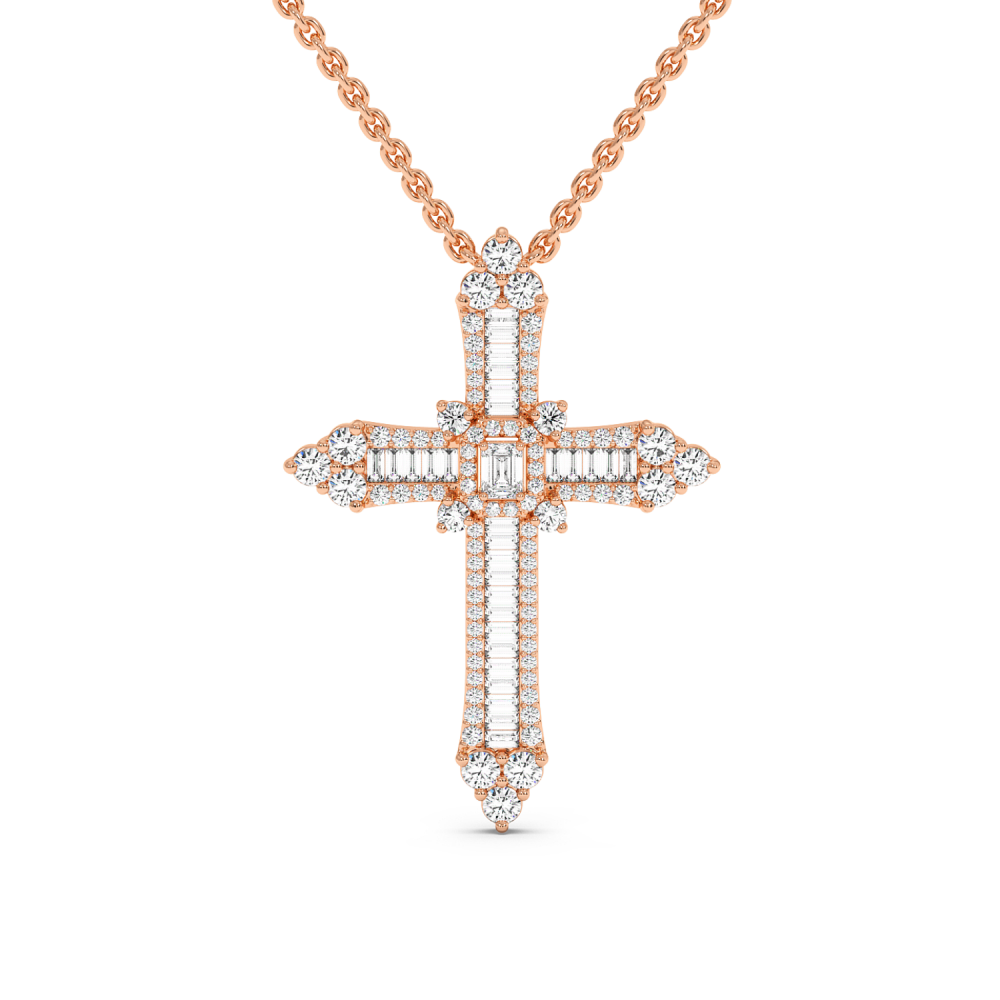 Cross Pendant with 1.04ct Round Diamonds, 0.16ct Emerald Cut Diamonds and 0.30ct Baget Diamonds