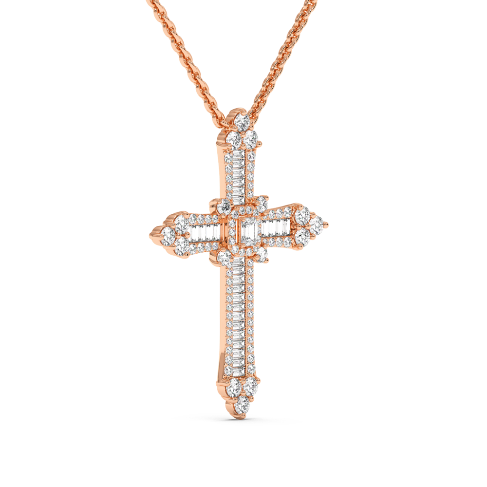 Cross Pendant with 1.04ct Round Diamonds, 0.16ct Emerald Cut Diamonds and 0.30ct Baget Diamonds