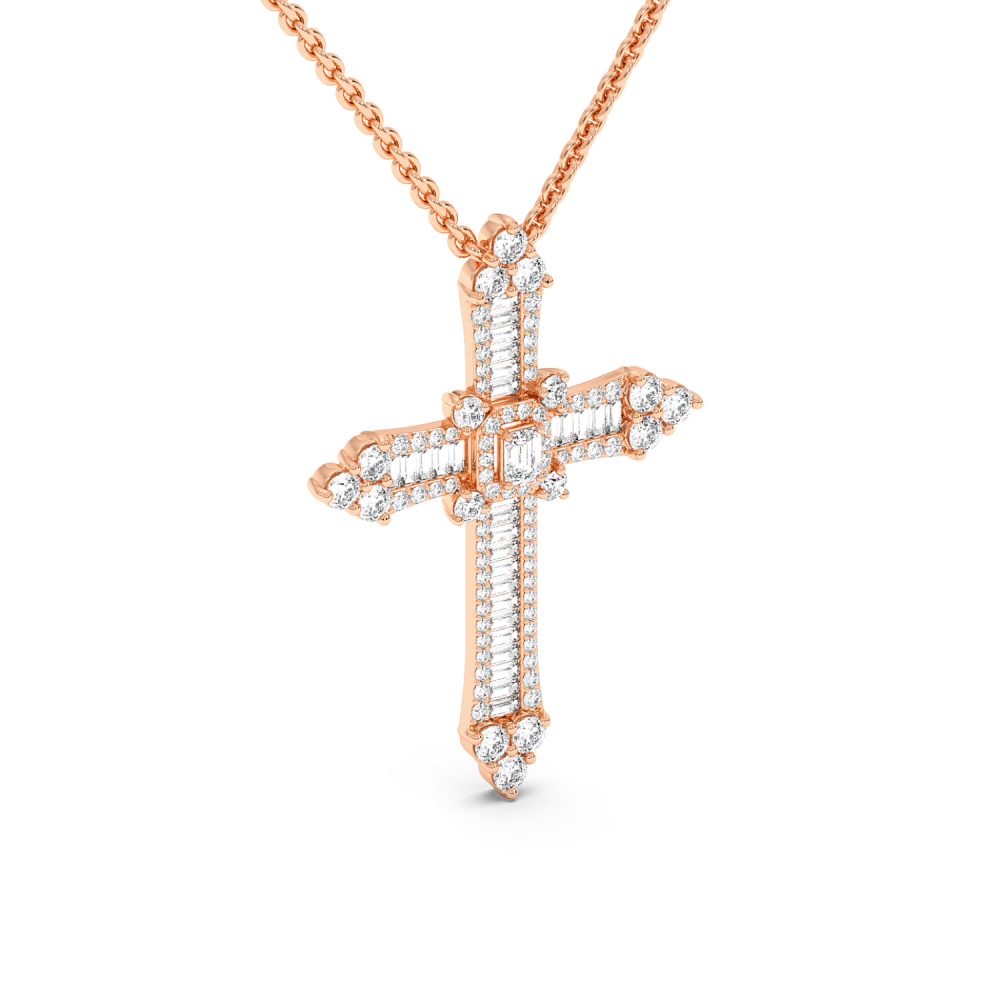 Cross Pendant with 1.04ct Round Diamonds, 0.16ct Emerald Cut Diamonds and 0.30ct Baget Diamonds