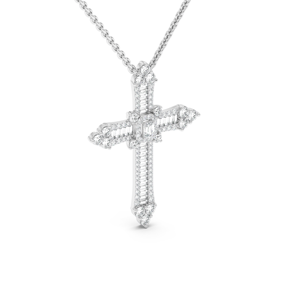 Cross Pendant with 1.04ct Round Diamonds, 0.16ct Emerald Cut Diamonds and 0.30ct Baget Diamonds