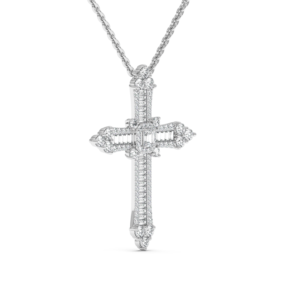Cross Pendant with 1.04ct Round Diamonds, 0.16ct Emerald Cut Diamonds and 0.30ct Baget Diamonds