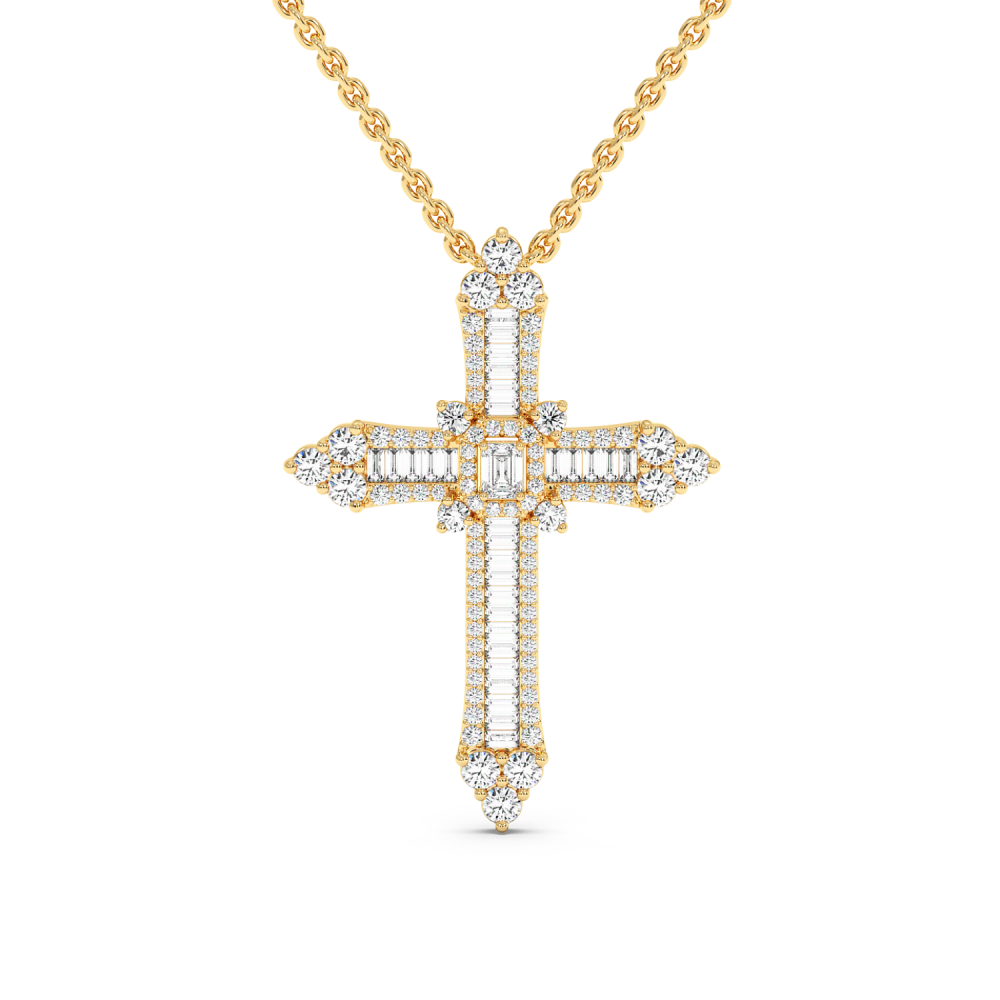 Cross Pendant with 1.04ct Round Diamonds, 0.16ct Emerald Cut Diamonds and 0.30ct Baget Diamonds