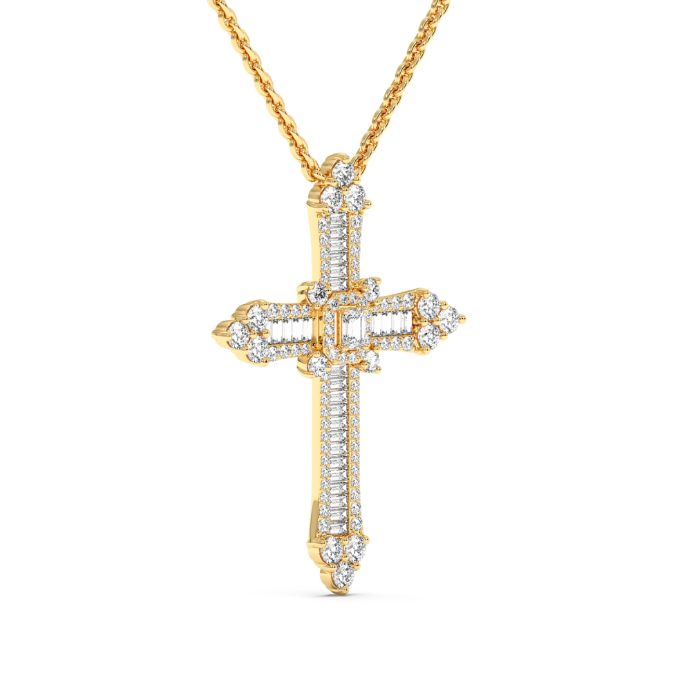 Cross Pendant with 1.04ct Round Diamonds, 0.16ct Emerald Cut Diamonds and 0.30ct Baget Diamonds