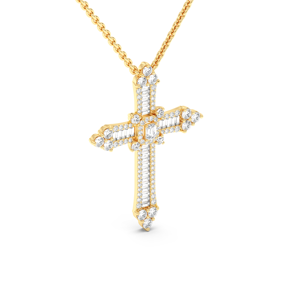 Cross Pendant with 1.04ct Round Diamonds, 0.16ct Emerald Cut Diamonds and 0.30ct Baget Diamonds