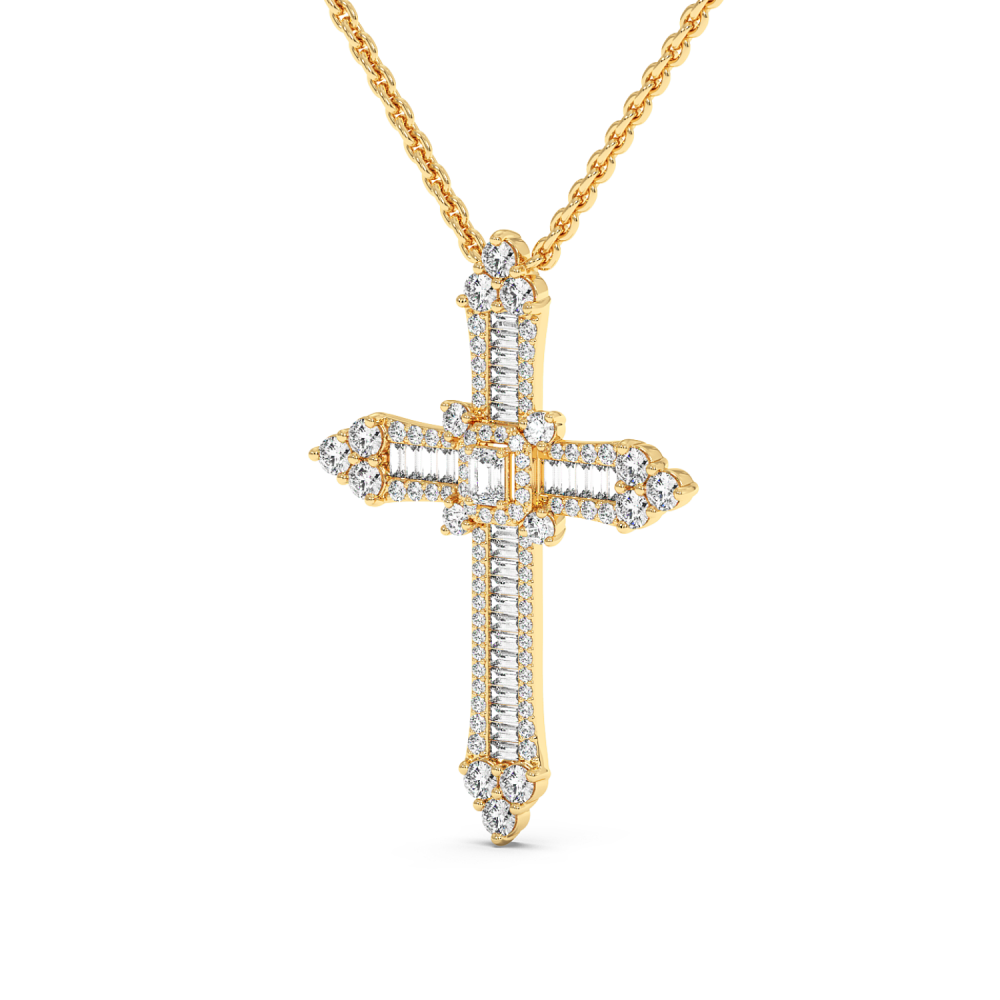 Cross Pendant with 1.04ct Round Diamonds, 0.16ct Emerald Cut Diamonds and 0.30ct Baget Diamonds
