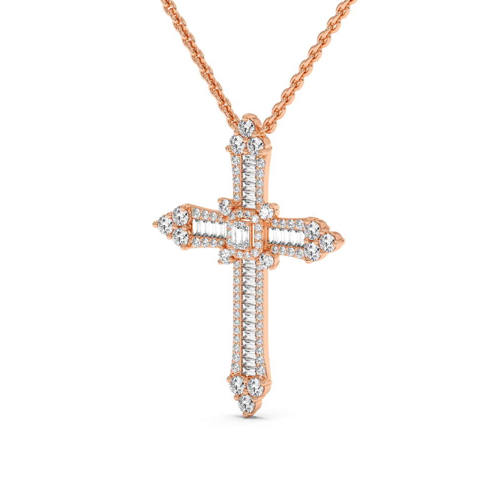 Cross Pendant with 1.04ct Round Diamonds, 0.16ct Emerald Cut Diamonds and 0.30ct Baget Diamonds