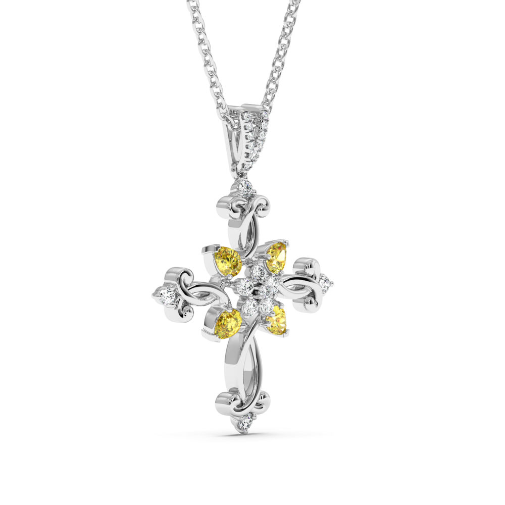 Cross Pendant with 0.84ct Yellow Sapphire and 0.21ct Diamonds