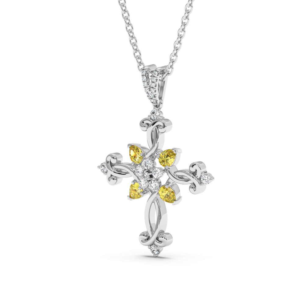 Cross Pendant with 0.84ct Yellow Sapphire and 0.21ct Diamonds