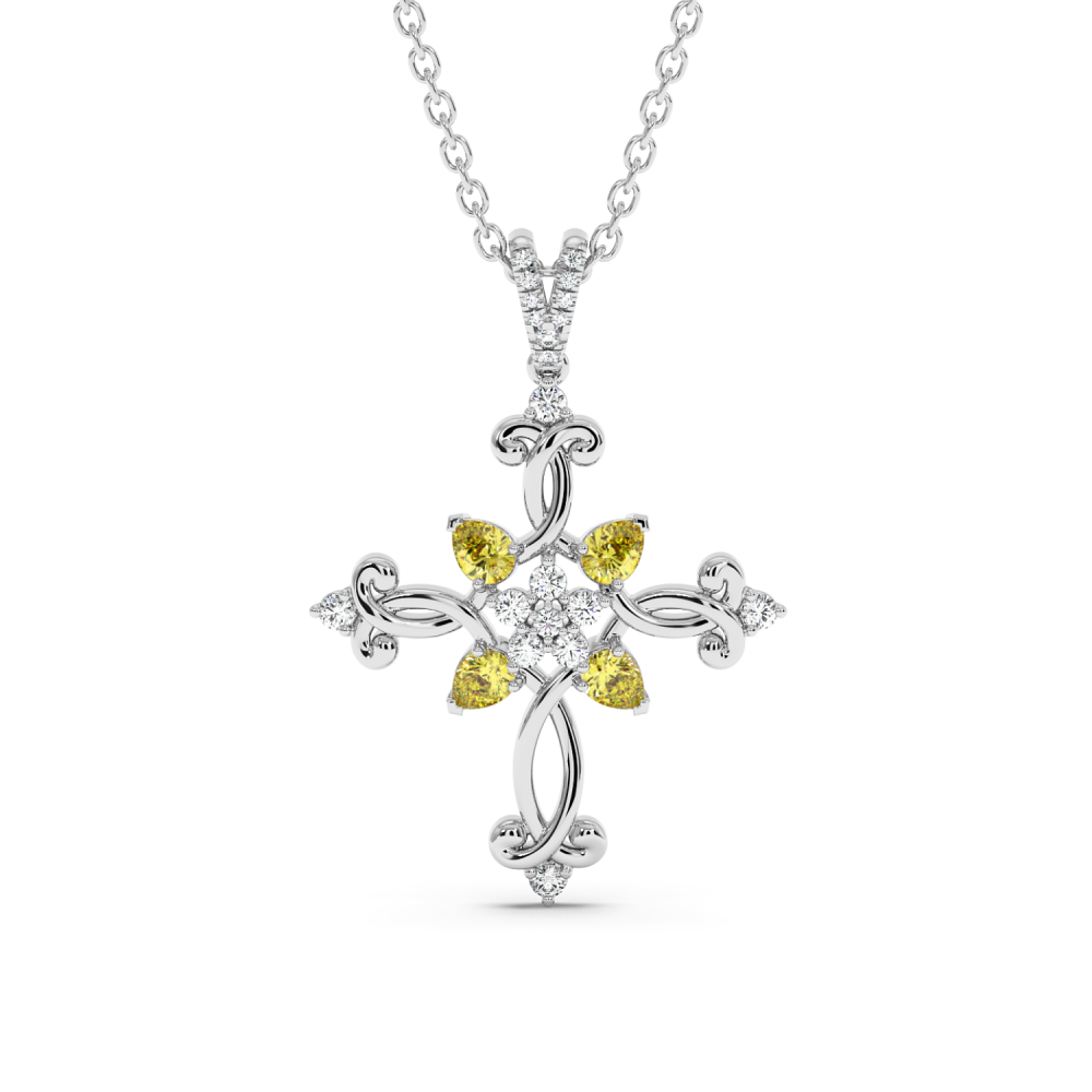 Cross Pendant with 0.84ct Yellow Sapphire and 0.21ct Diamonds