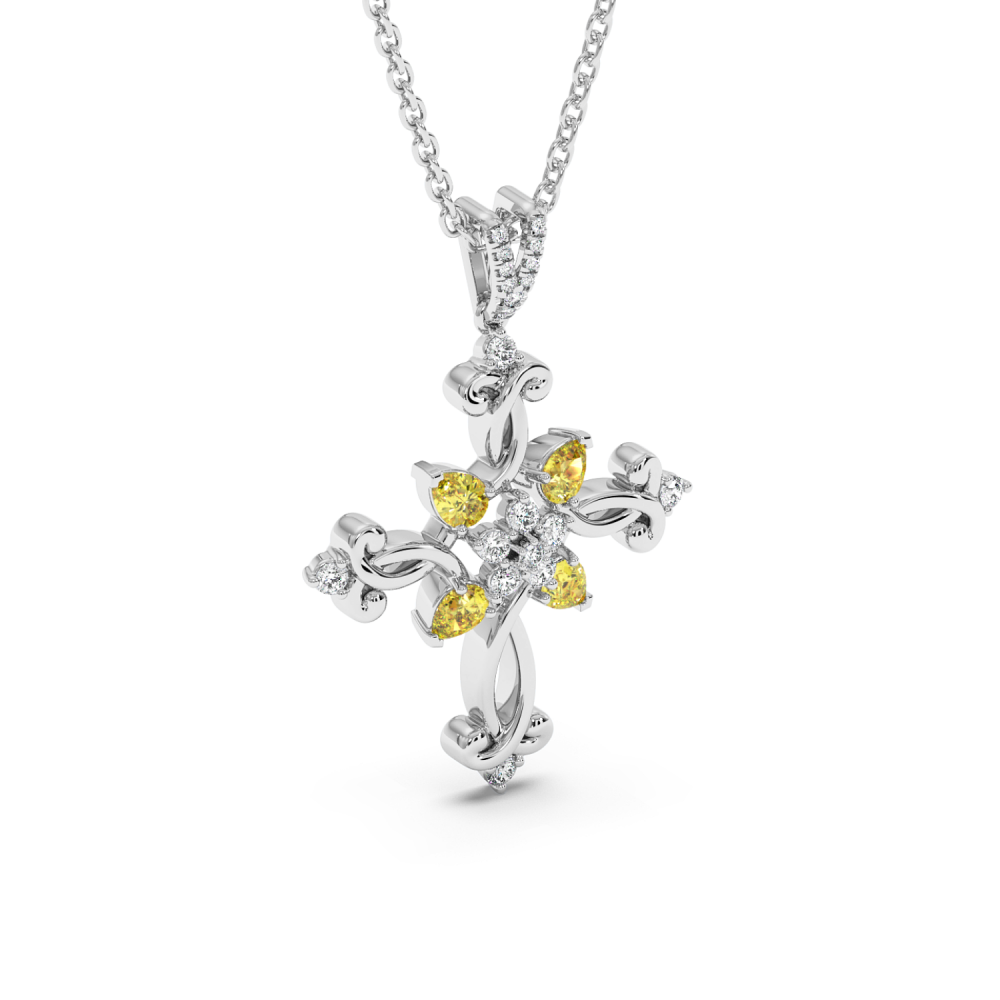 Cross Pendant with 0.84ct Yellow Sapphire and 0.21ct Diamonds
