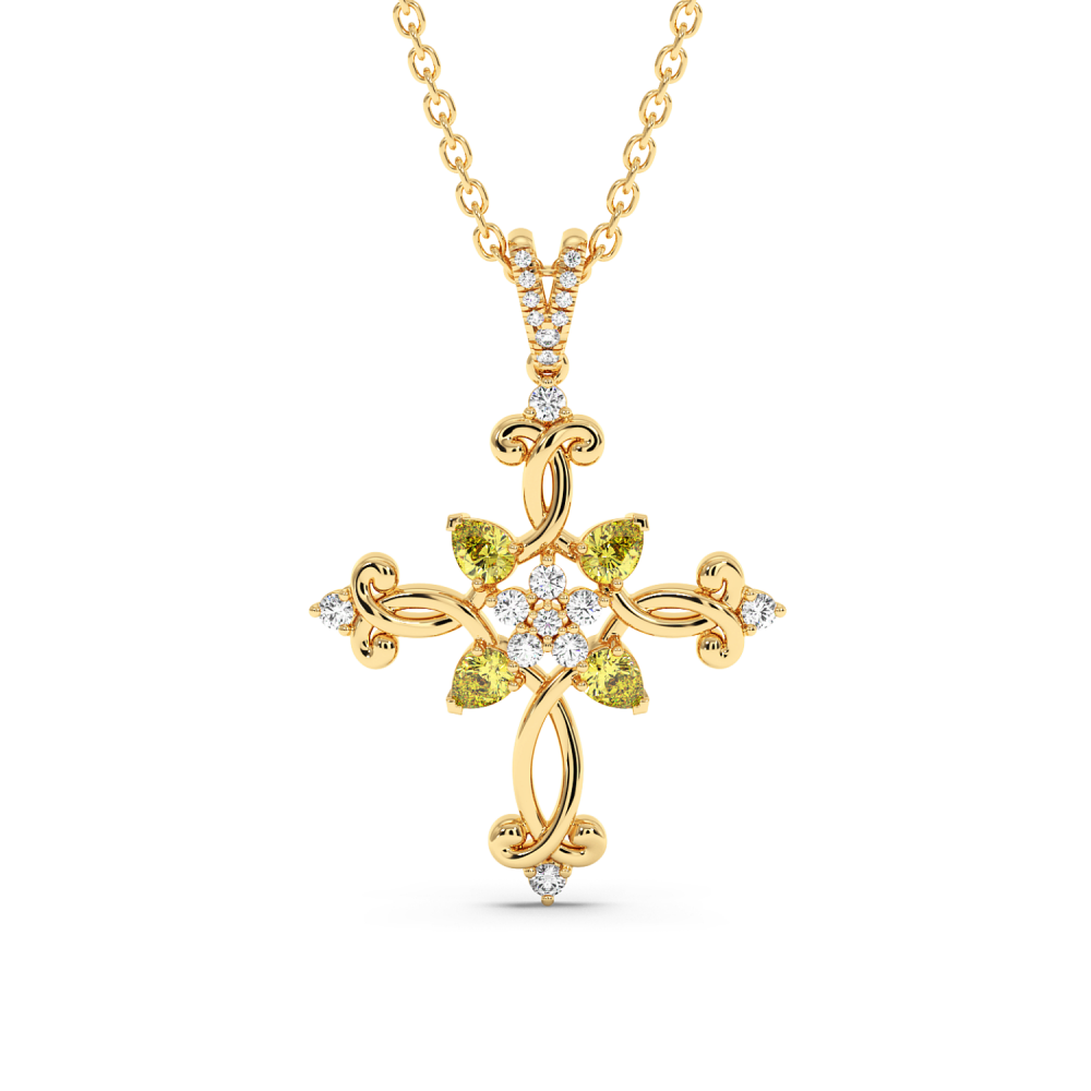 Cross Pendant with 0.84ct Yellow Sapphire and 0.21ct Diamonds