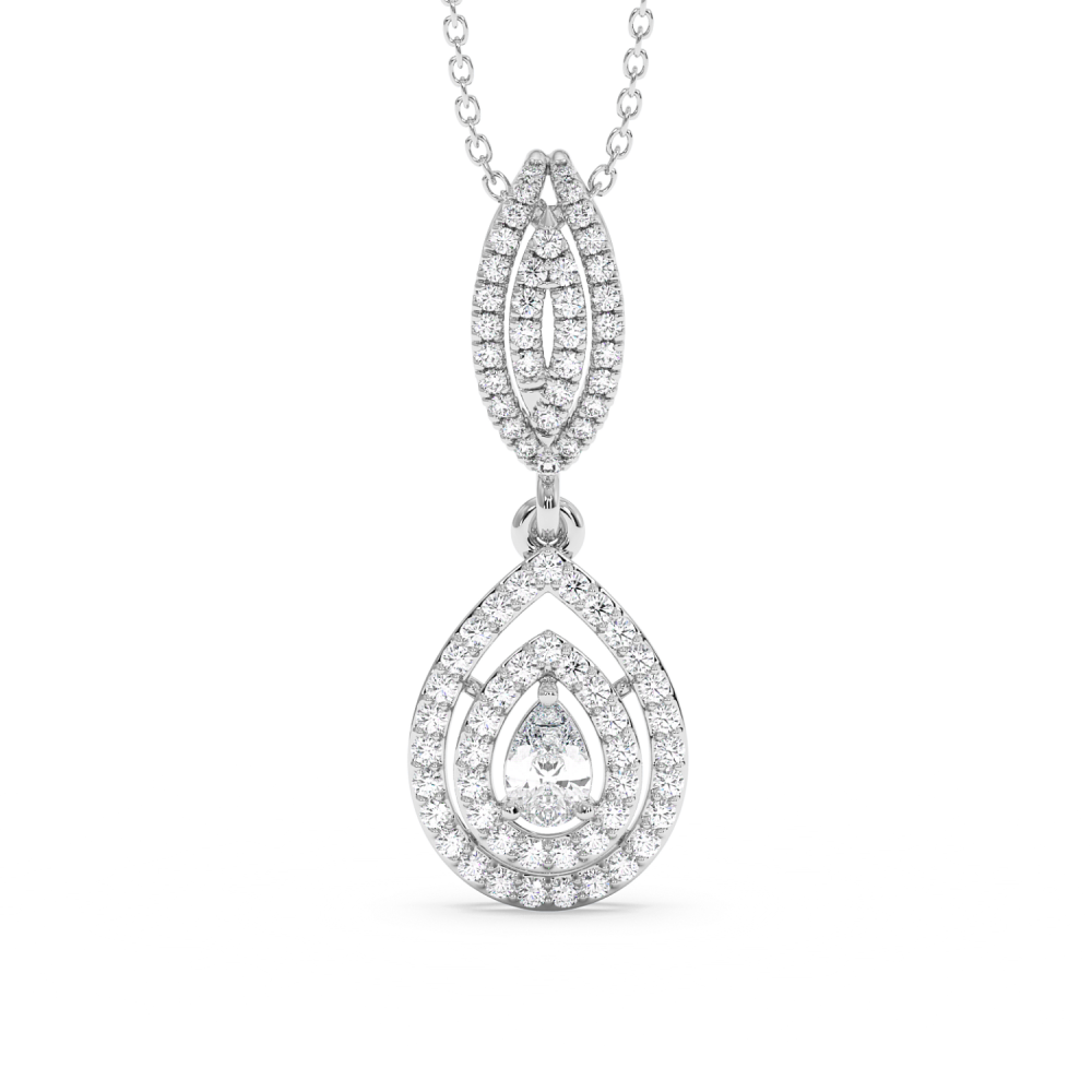 Pendant with 0.25ct Central Pear Cut Diamond and 0.56ct Side Diamonds