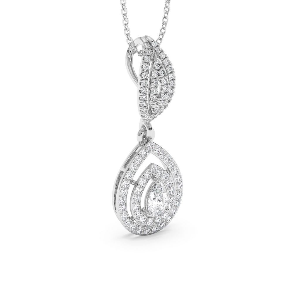 Pendant with 0.25ct Central Pear Cut Diamond and 0.56ct Side Diamonds