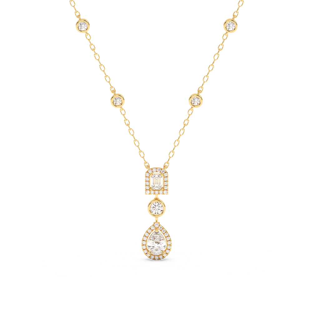 Pendant with 0.71ct Pear Cut Diamond, 0.25ct Emerald Cut Diamond and 0.67ct Round Diamonds