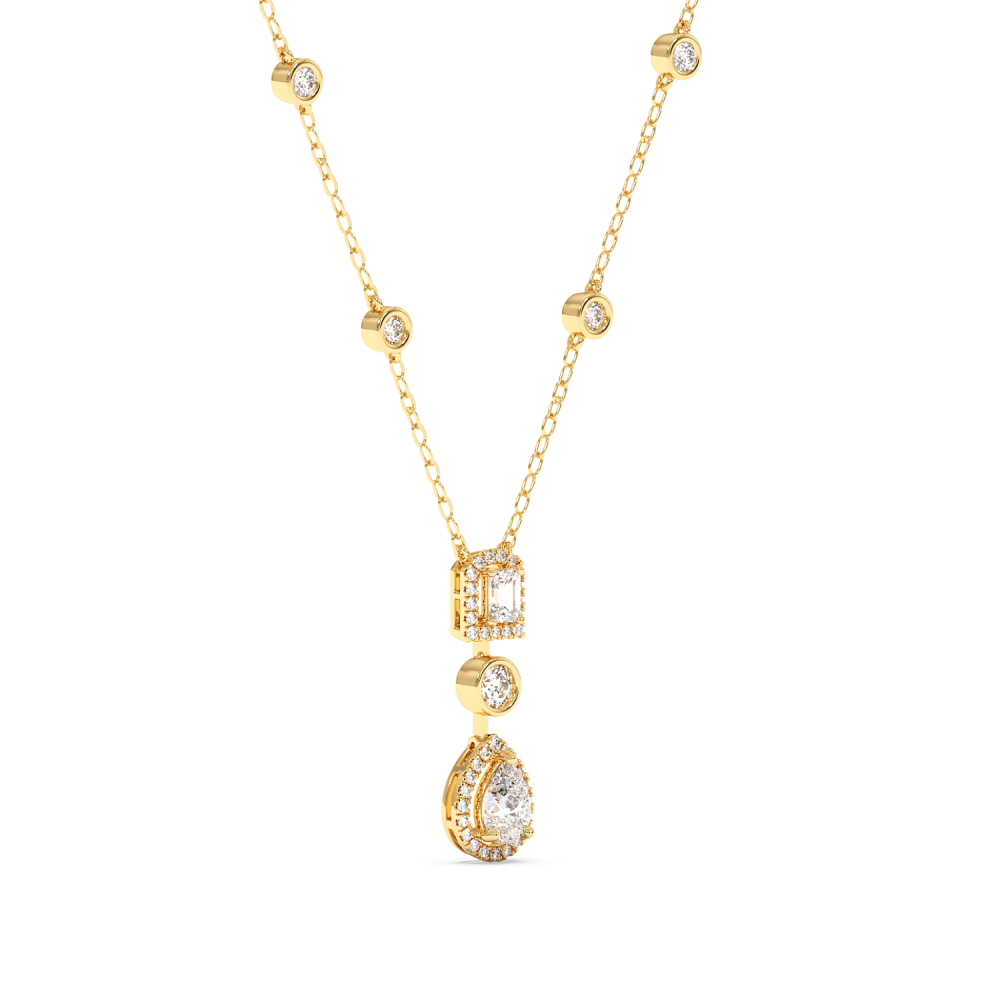 Pendant with 0.71ct Pear Cut Diamond, 0.25ct Emerald Cut Diamond and 0.67ct Round Diamonds