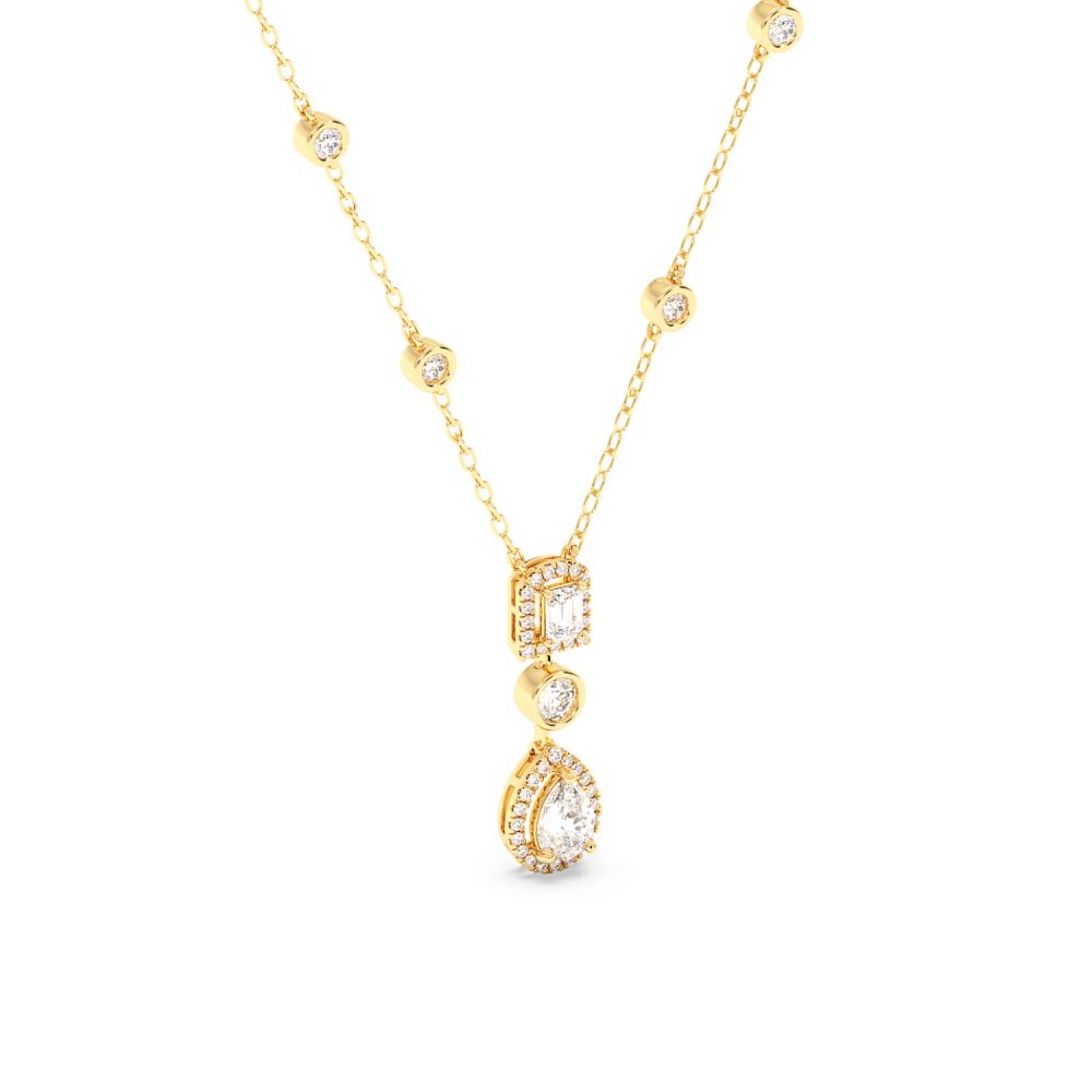 Pendant with 0.71ct Pear Cut Diamond, 0.25ct Emerald Cut Diamond and 0.67ct Round Diamonds