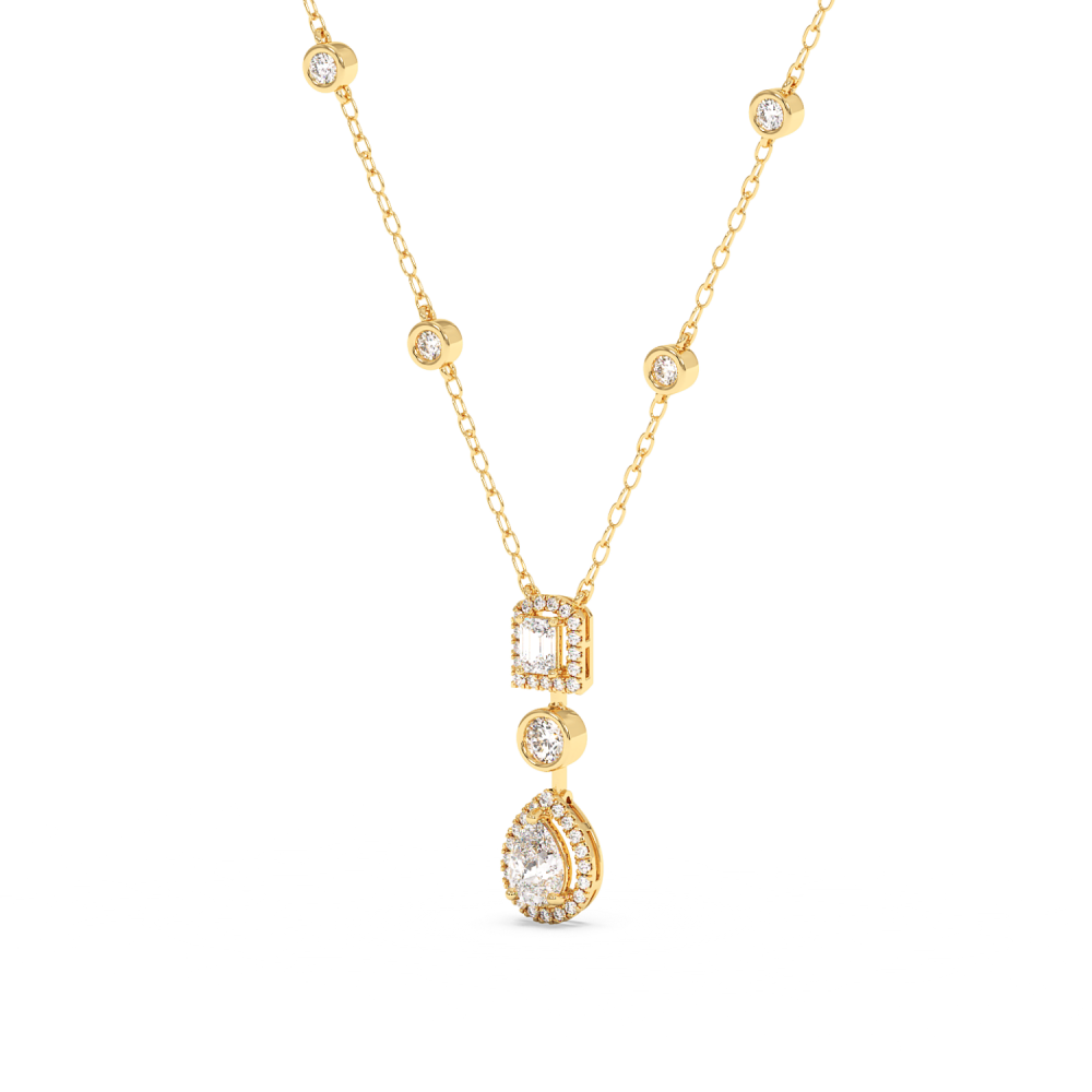 Pendant with 0.71ct Pear Cut Diamond, 0.25ct Emerald Cut Diamond and 0.67ct Round Diamonds