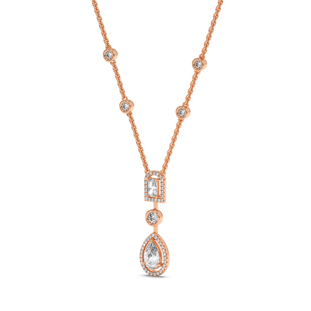 Pendant with 0.75ct Pear Cut Diamond, 0.30ct Emerald Cut Diamond and 0.90ct Round Diamonds