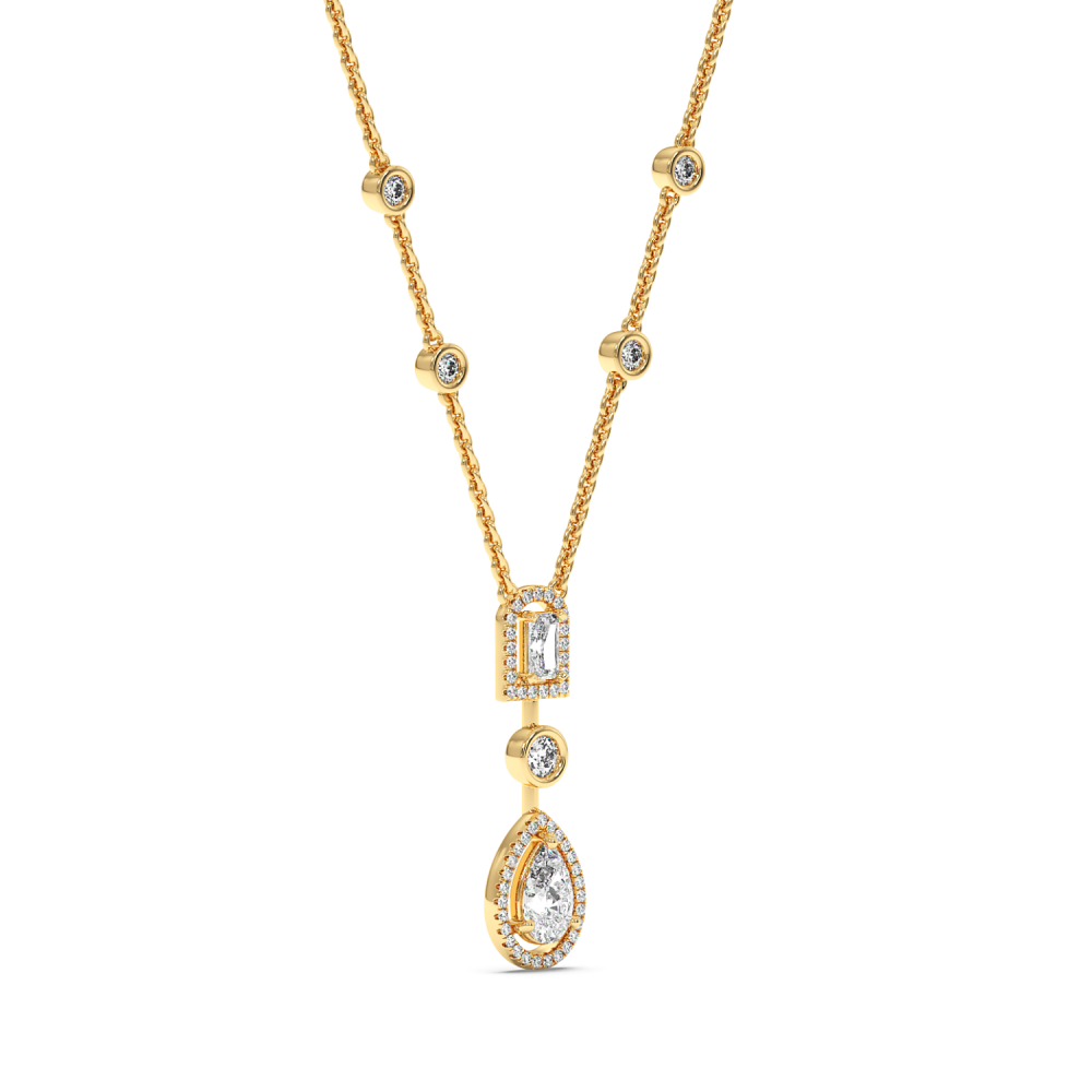 Pendant with 0.75ct Pear Cut Diamond, 0.30ct Emerald Cut Diamond and 0.90ct Round Diamonds