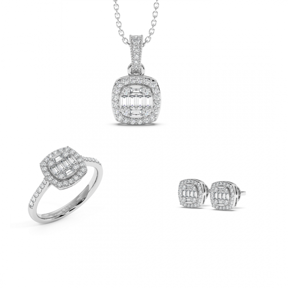 Jewelry Set with 0.49 ct Baget Diamonds and 0.89 ct round diamonds