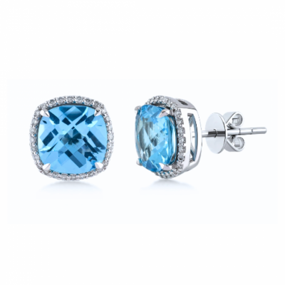 Earrings with 4.00 ct Blue topaz and 0.15 ct Diamonds