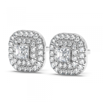 Princess center diamond earrings each 0.27 ct and side diamonds of 0.80 ct