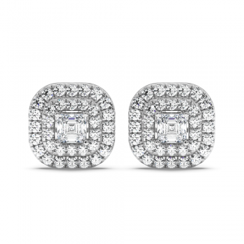 Princess center diamond earrings each 0.27 ct and side diamonds of 0.80 ct