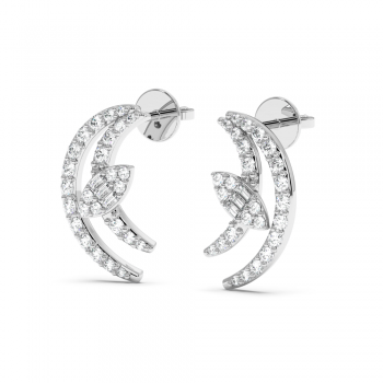 0.05ct baget diamond and 0.34ct round diamond earrings