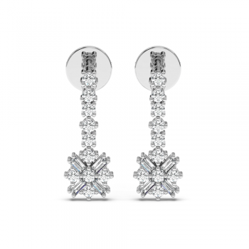 Earrings with 0.08 baget diamonds and 0.15ct round diamonds