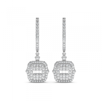 Earrings with 0.08ct Baget Diamonds and 0.86ct Round Diamonds