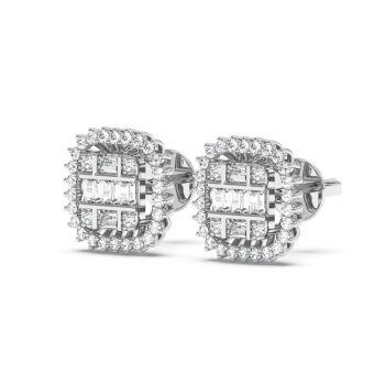 Earrings with 0.11 ct baget and 0.25 ct round diamonds