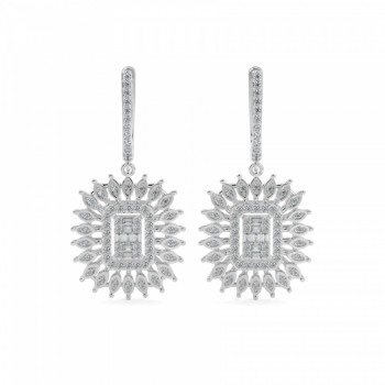 Earrings with 0.16 ct Baget Diamonds and 0.54 ct round diamonds