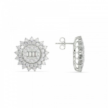 Earrings with 0.27 ct Baget Diamonds and 2.5 ct round diamonds