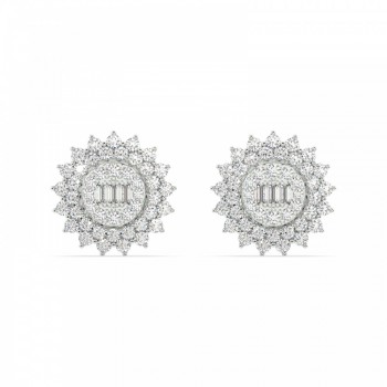 Earrings with 0.27 ct Baget Diamonds and 2.5 ct round diamonds