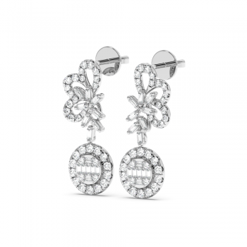 Earrings with baget diamonds of 0.29ct and round diamonds of 0.58ct