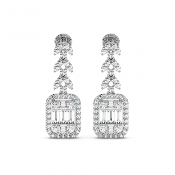 Earrings with 0.27 ct baget and 0.53 ct round diamonds