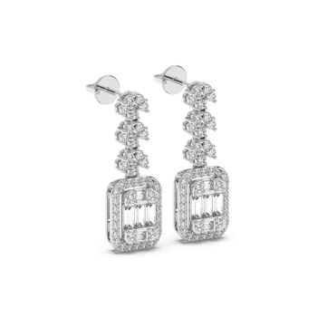 Earrings with 0.27 ct baget and 0.53 ct round diamonds