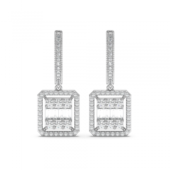 Earrings with 0.24 ct Baget Diamonds and 0.78 ct round diamonds