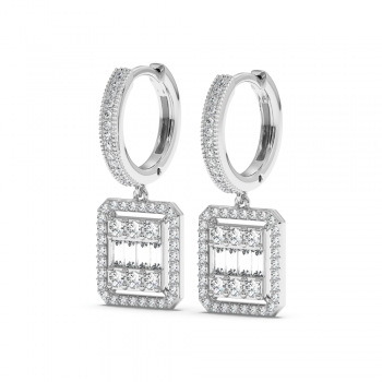 Earrings with 0.24 ct Baget Diamonds and 0.78 ct round diamonds