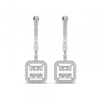 Earrings with 0.40ct Baget Diamonds and 0.51ct Round Diamonds