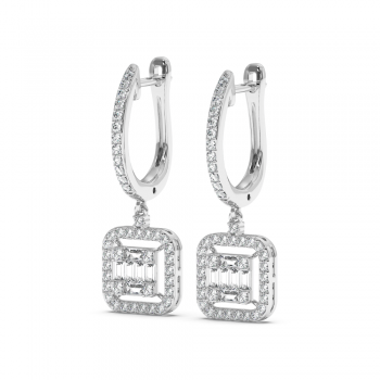 Earrings with 0.40ct Baget Diamonds and 0.51ct Round Diamonds