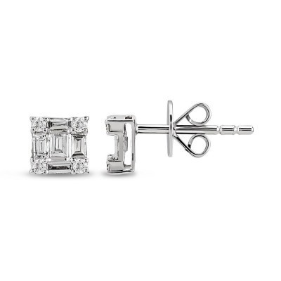 Baget diamond earrings with 0.44 ct baget diamonds and 0.05 ct round diamonds