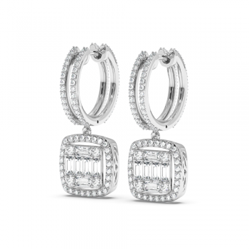 0.49ct baget diamond and 1.05ct round diamond earrings