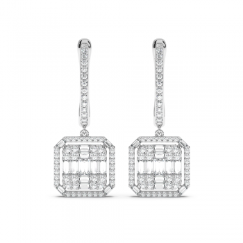 Earrings with 0.56 ct Baget and 0.68 ct round diamonds