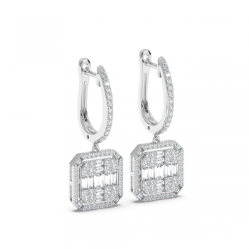 Earrings with 0.56 ct Baget and 0.68 ct round diamonds