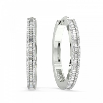 Earrings with 1.02 ct Baget Diamonds and 0.75 ct round diamonds