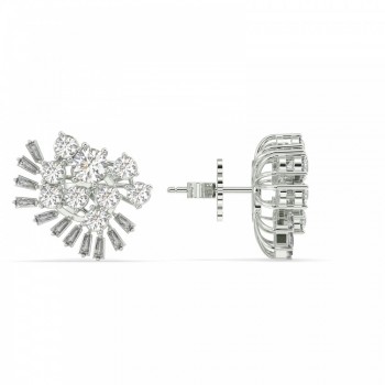 Earrings with 1.29 ct Baget Diamonds and 1.83 ct round diamonds