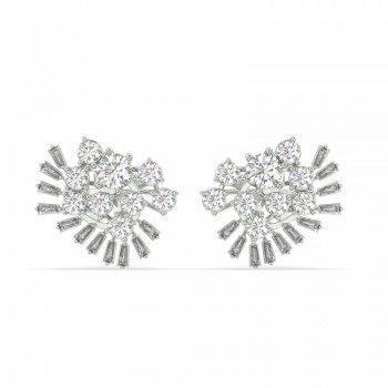 Earrings with 1.29 ct Baget Diamonds and 1.83 ct round diamonds