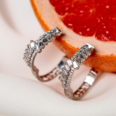 Earrings with 2.20 ct Baget Diamonds and 0.37 ct round diamonds